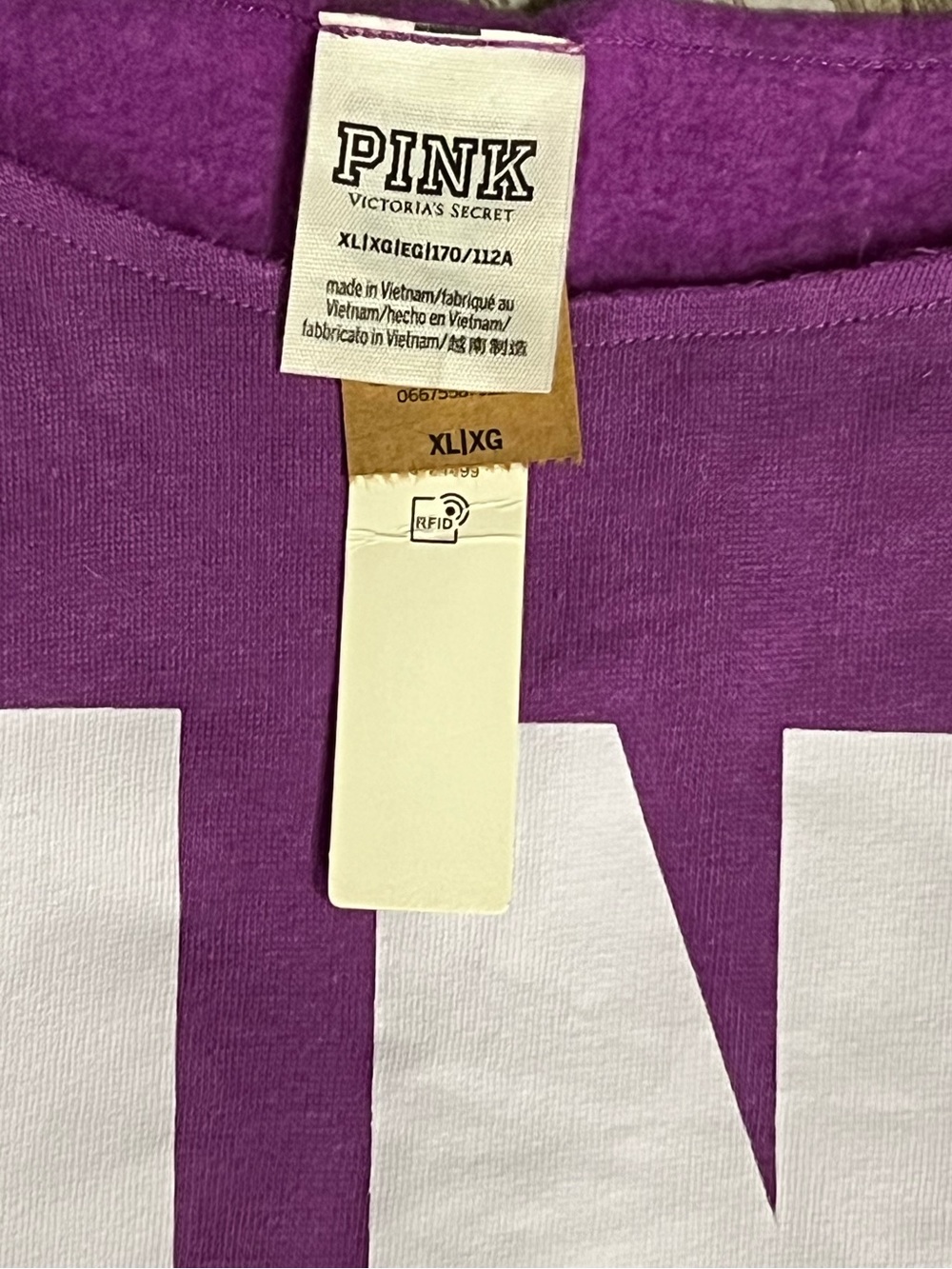 NEW!💗PINK VS Fuchsia FLEECE CROPPED Off The Shoulder Sweatshirt! NWT! Size XL! - Picture 6 of 6